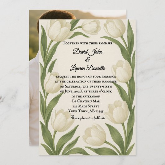 Tulip Sonata Photo Wedding Invitation Kaart (Voorkant / Achterkant)