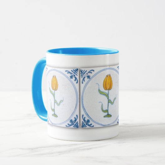 Tulip Tile Art Blue White Coffee Mok (Voorkant links)