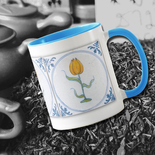 Tulip Tile Art Blue White Coffee Mok