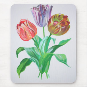 Tulip Trio Colorful Artistic Flowers Muismat