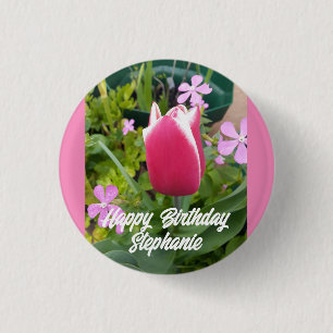 Tulip Tulips Red Pink Flower Florence Birthday Car Ronde Button 3,2 Cm