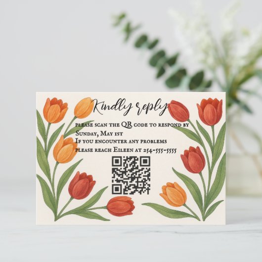 Tulip Veil QR Code RSVP Card (Staand voorkant)