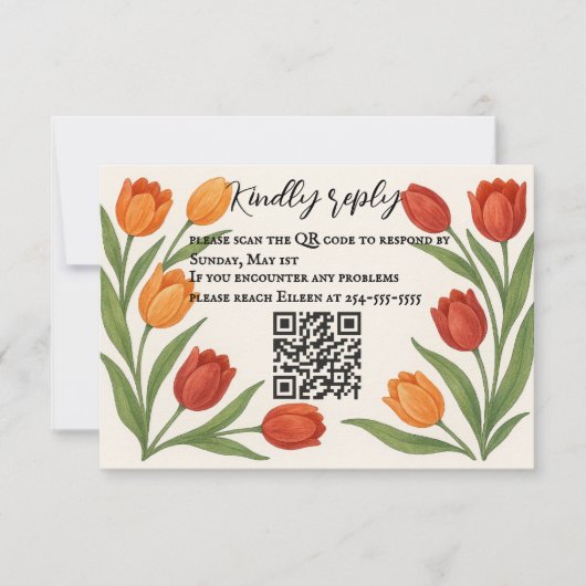 Tulip Veil QR Code RSVP Kaart (Voorkant)