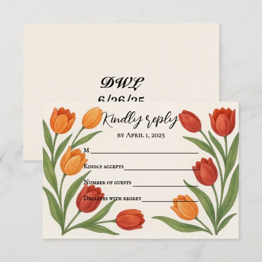 Tulip Veil RSVP kaart (Voorkant / Achterkant)