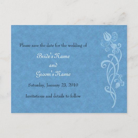 Tulip Vine op Blue Save the Date Briefkaart (Achterkant)