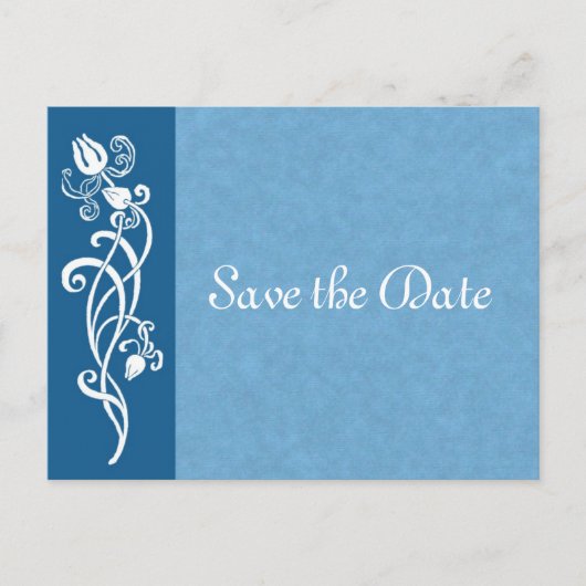 Tulip Vine op Blue Save the Date Briefkaart (Voorkant)