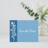 Tulip Vine op Blue Save the Date Briefkaart (Staand voorkant)