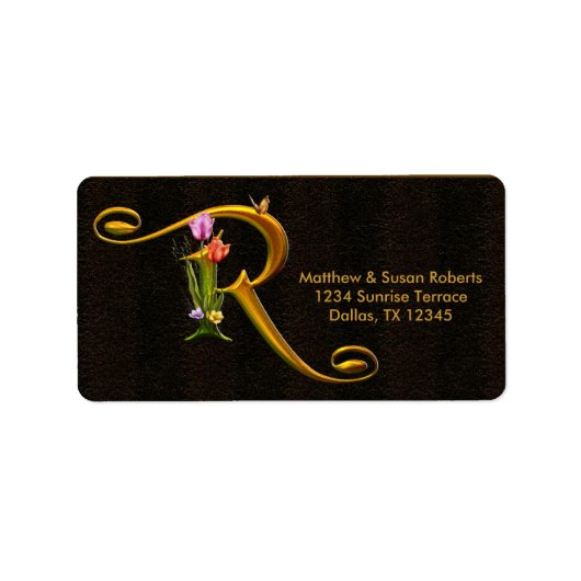 Tulip Vlinder Monogram R Adreslabels Etiket (Voorkant)