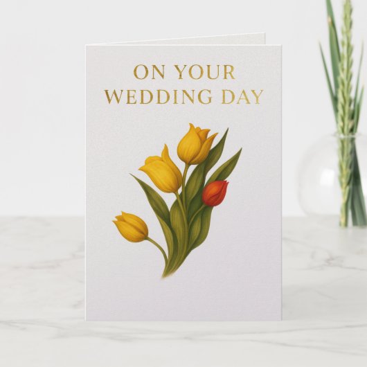 Tulip Wedding Card – Elegant Yellow & Red Tulips | Kaart (Voorkant)