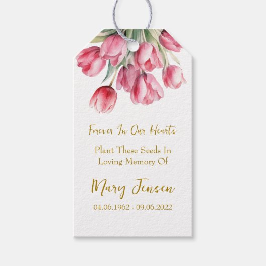 Tulip Zaadzakje Herdenking Funeral Cadeaulabel (Voorkant)