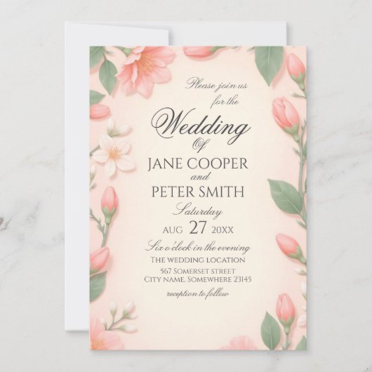 Tulips and blossoms floral Wedding Invitation Kaart (Voorkant)