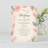 Tulips and blossoms floral Wedding Invitation Kaart (Staand voorkant)