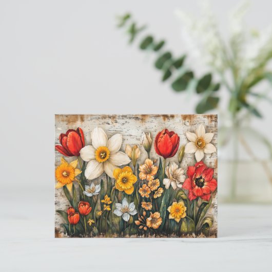 Tulips and Daffodils with Rustic Charm Briefkaart (Staand voorkant)