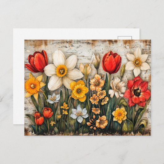 Tulips and Daffodils with Rustic Charm Briefkaart (Voorkant / Achterkant)