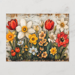 Tulips and Daffodils with Rustic Charm Briefkaart