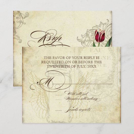 Tulips Angel Wings Swirl Tea Sined Red RSVP Kaartje (Voorkant / Achterkant)