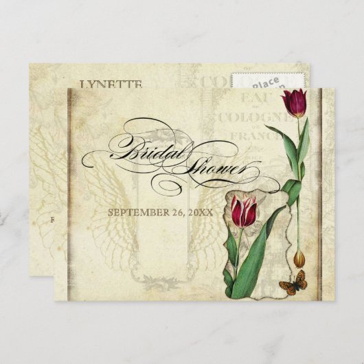 Tulips Angel Wings Swirl Tea Sined Red Uitnodiging Briefkaart (Voorkant / Achterkant)