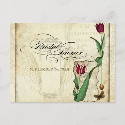 Tulips Angel Wings Swirl Tea Sined Red Uitnodiging Briefkaart (Voorkant)