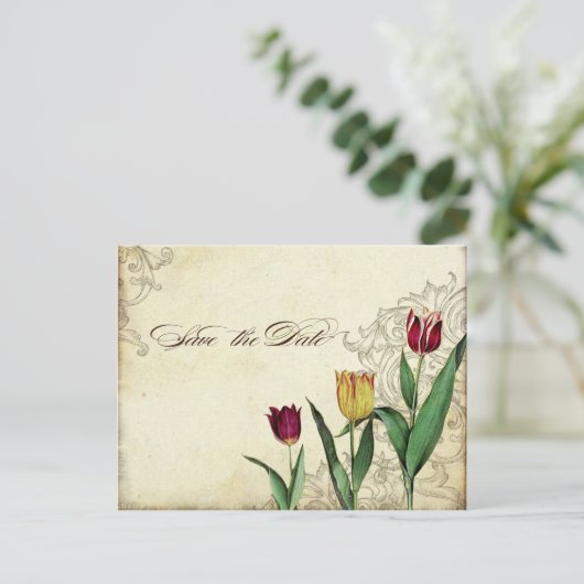  Tulips Angel Wings Swirl Tea Sined Red Uitnodiging Briefkaart (Staand voorkant)