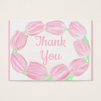 Tulips Border Pink Floral Thank You Card Visitekaartje