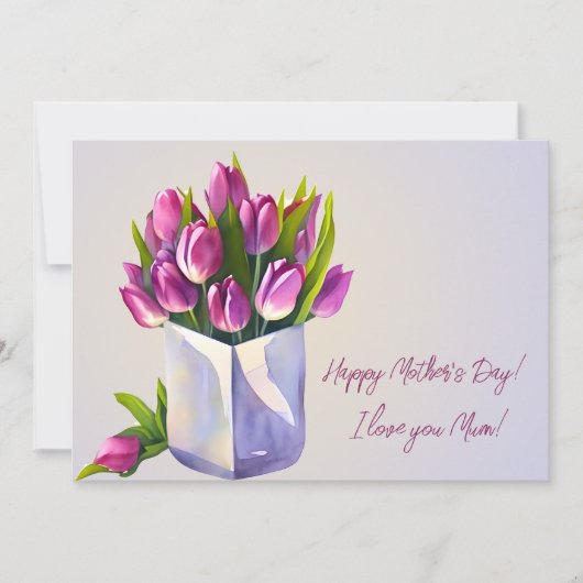 Tulips Bouquet Paarse Happy Moederdag Feestdagenkaart (Voorkant)