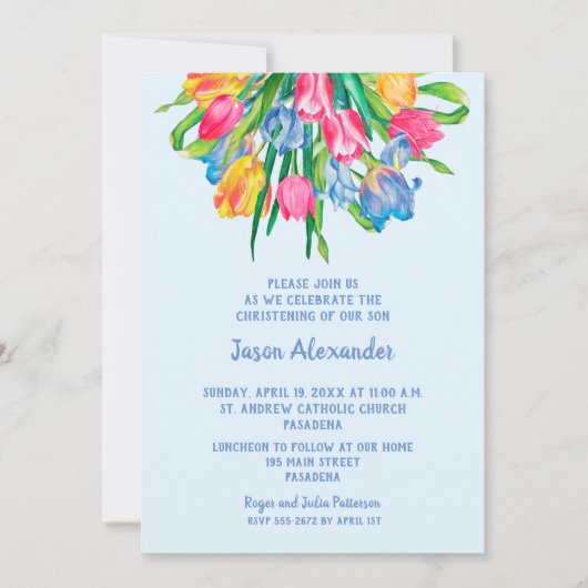 Tulips Boy Christening Baptism Uitnodigingen (Voorkant)