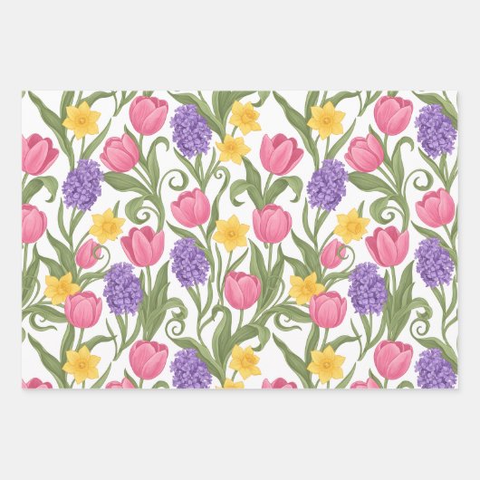 Tulips Daffodils Hyacinths Three Different Styles Inpakpapier Vel (Voorkant 2)