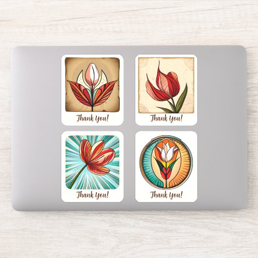 Tulips Flowers Groovy Retro Personalized Sticker (Computer)