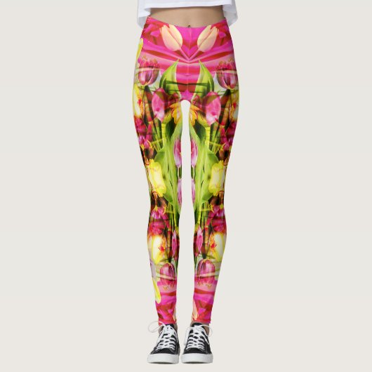 TULIPS - gekleurde Tulpen van fractaalkunst - Leggings (Voorkant)