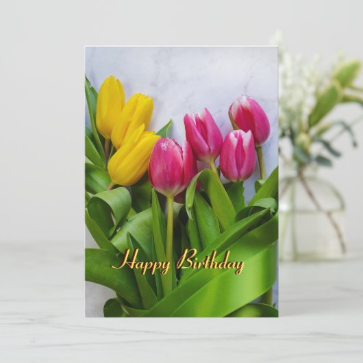 Tulips Happy Birthday Feestdagenkaart (Staand voorkant)
