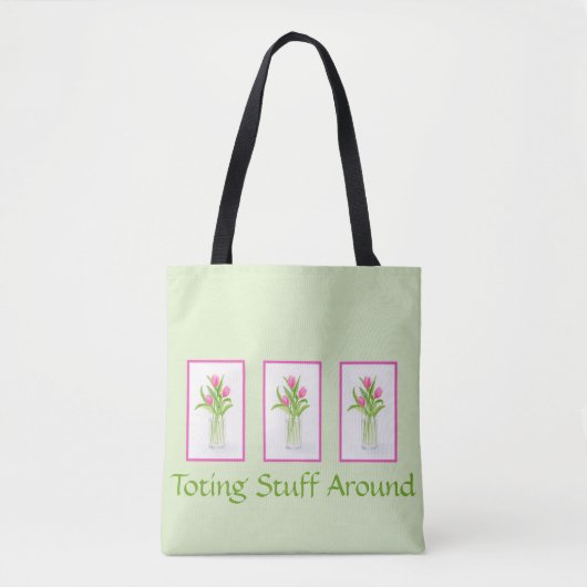 Tulips in Water Handpainted Watercolor Long handle Tote Bag (Voorkant)