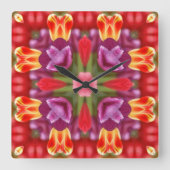 Tulips Kaleidoscope Vierkante Klok (Voorkant)