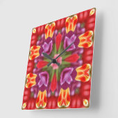 Tulips Kaleidoscope Vierkante Klok (Hoek)