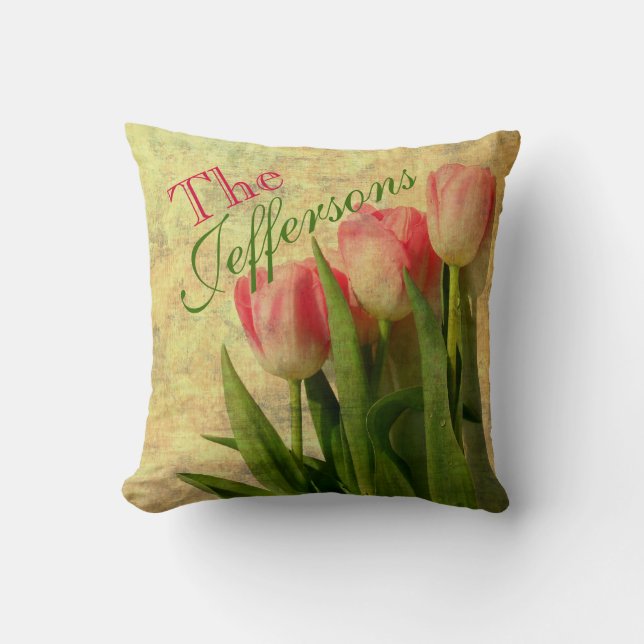 Tulips Pillow, persoonlijke familienaam Kussen (Voorkant)