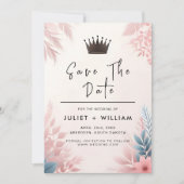 Tulle Regal Royal Glam Blush Roze Bruiloft Save The Date (Voorkant)