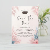 Tulle Regal Royal Glam Blush Roze Bruiloft Save The Date (Staand voorkant)