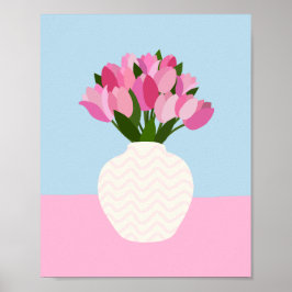 Tulp Arrangement Bloemenvaas roze en blauw Poster