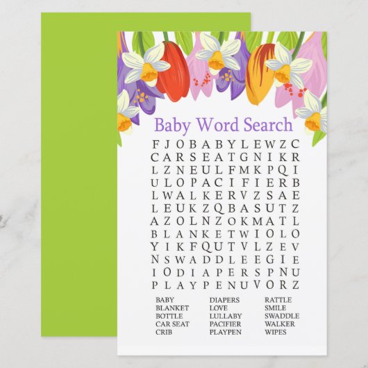 Tulp Baby shower Word Search Game (Voorkant / Achterkant)