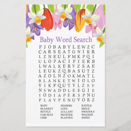 Tulp Baby shower Word Search Game (Voorkant)