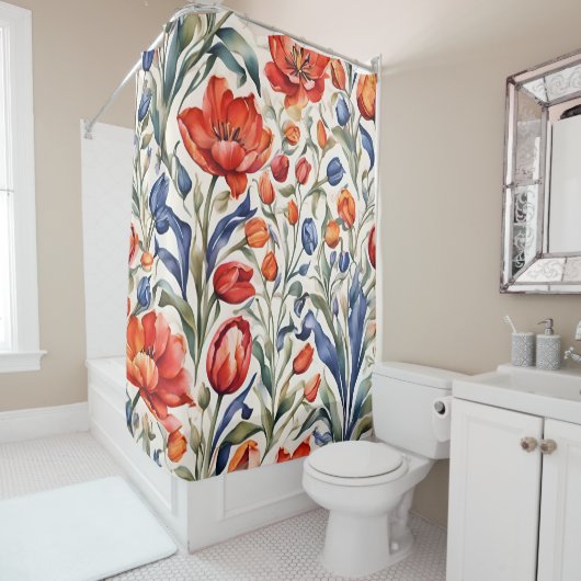 Tulp Bloeiende WC Patroonontwerp Douchegordijn (In situ)