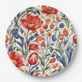 Tulp Bloeiende WC Patroonontwerp Papieren Bordje