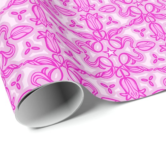 Tulp bloem damast roze cadeaupapier (Rol Hoek)