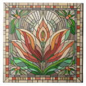 Tulp bloem gekleurd glas mozaïek tegeltje (Voorkant)