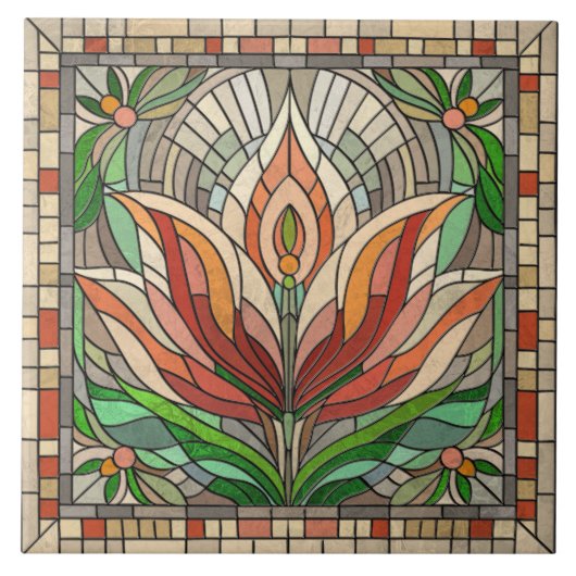 Tulp bloem gekleurd glas mozaïek tegeltje (Voorkant)