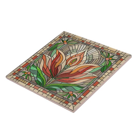 Tulp bloem gekleurd glas mozaïek tegeltje (Zijkant)