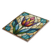 Tulp bloem gekleurd glas mozaïek tegeltje (Zijkant)