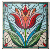 Tulp bloem gekleurd glas mozaïek tegeltje (Voorkant)