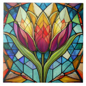 Tulp bloem gekleurd glas mozaïek tegeltje (Voorkant)