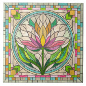 Tulp bloem gekleurd glas mozaïek tegeltje (Voorkant)
