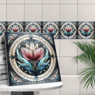 Tulp bloem gekleurd glas mozaïek tegeltje